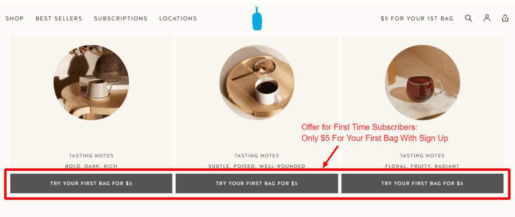 Blue Bottle Coffee First Time Subscribers Offer - Just $5 For Your First Bag