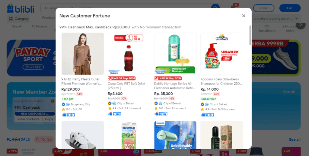 New Customer Offer Blibli - 99% Cashback.