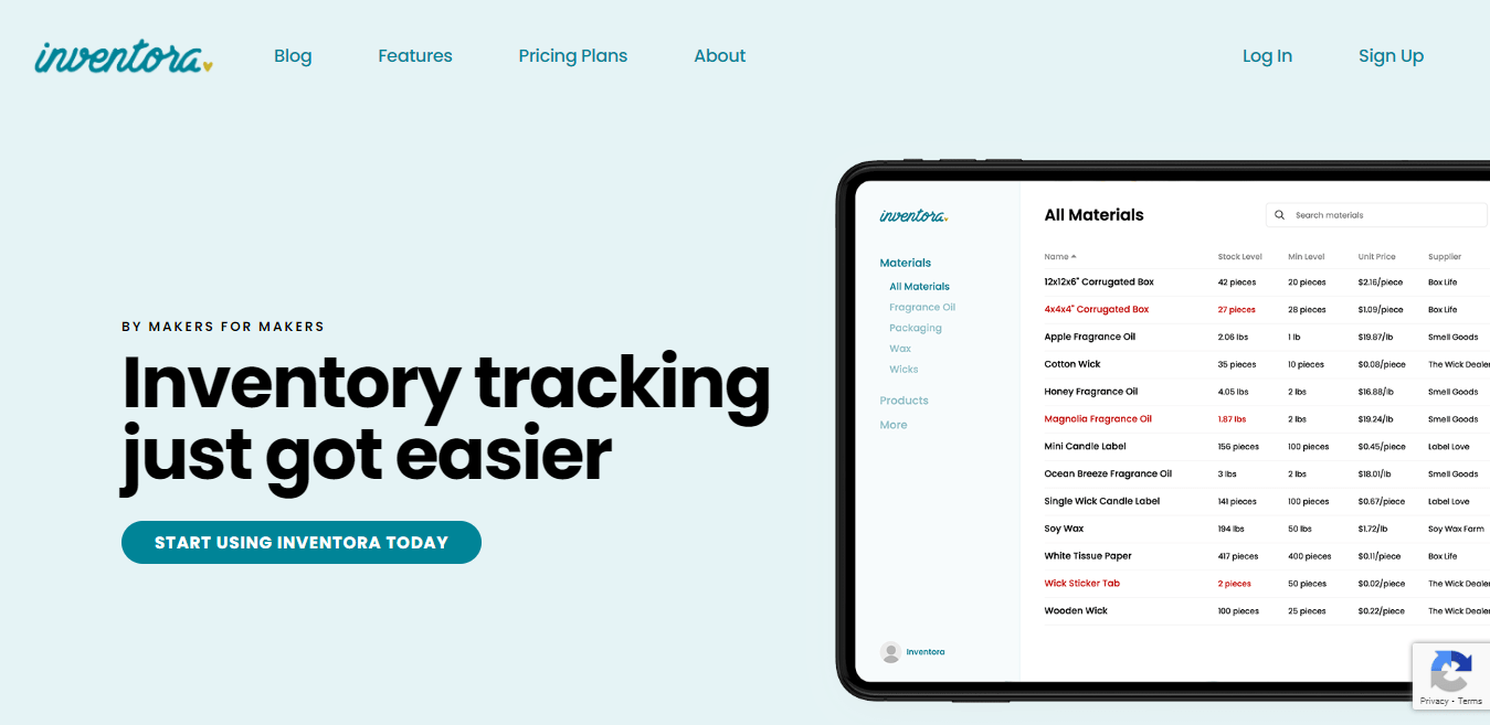 Inventora Cover Image showing how easily it keeps track of all the raw materials used to to create your products