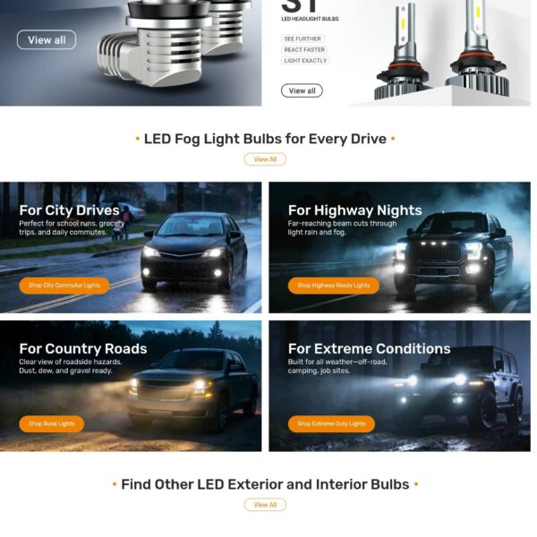 SEALIGHT LED store homepage showing bulb categories and the free US shipping banner