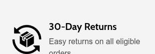 Turbo Genny homepage badge reading 30-Day Returns, easy returns on all eligible orders