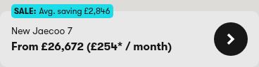 Carwow September sale listing showing the Jaecoo 7 from £26,672 with an average saving of £2,846