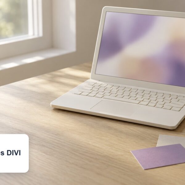 Elegant Themes DIVI logo with laptop showing only abstract blurred colour blocks